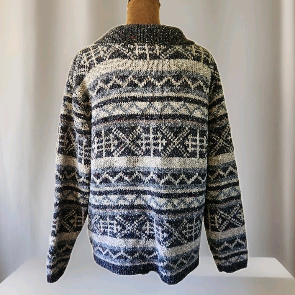 St. John's Bay Blue and Cream Patterned Cardigan - Picture 3 of 7